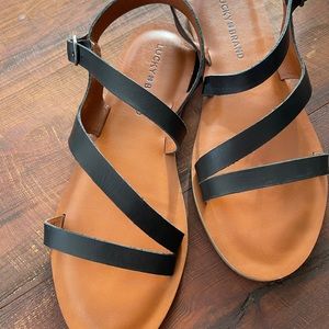 Lucky 🍀 Brand sandals black straps flat 8M/ 38 1/2